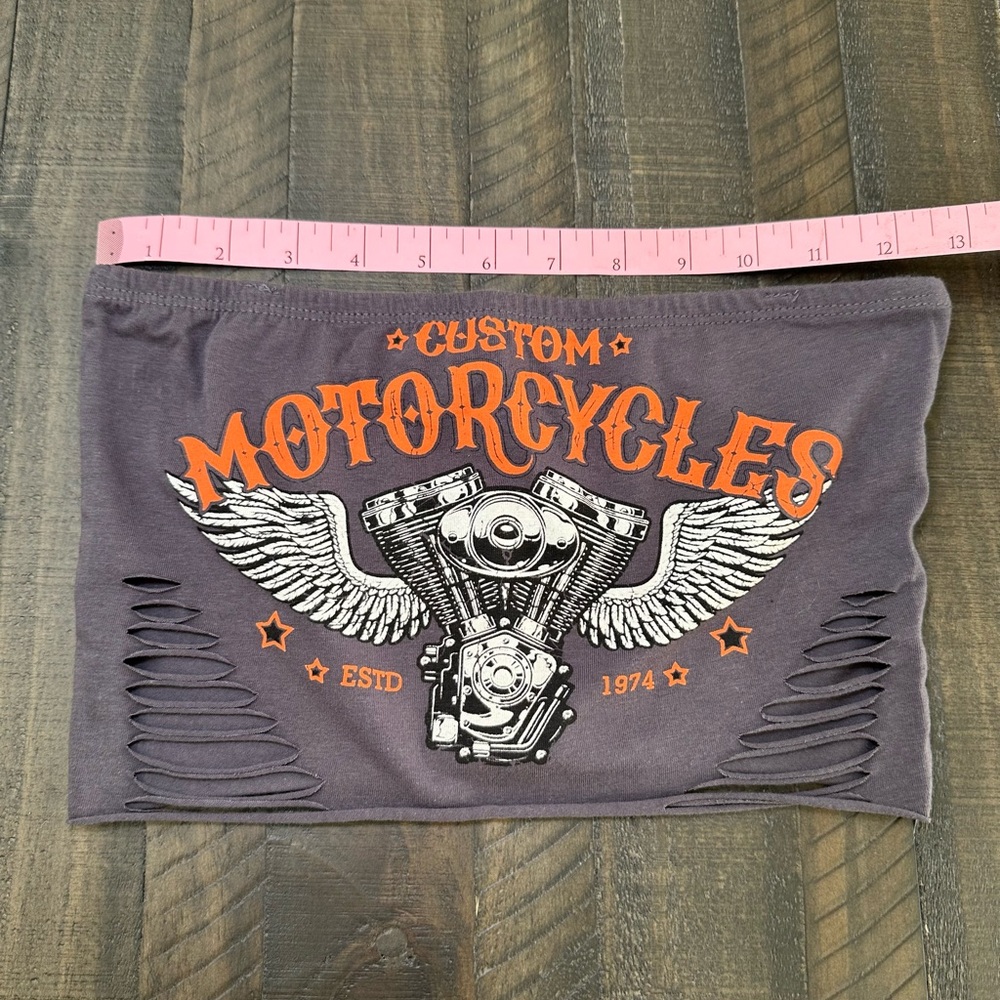 Motorcycle Distressed Gray Ripped Tube Top - Picture 2 of 4